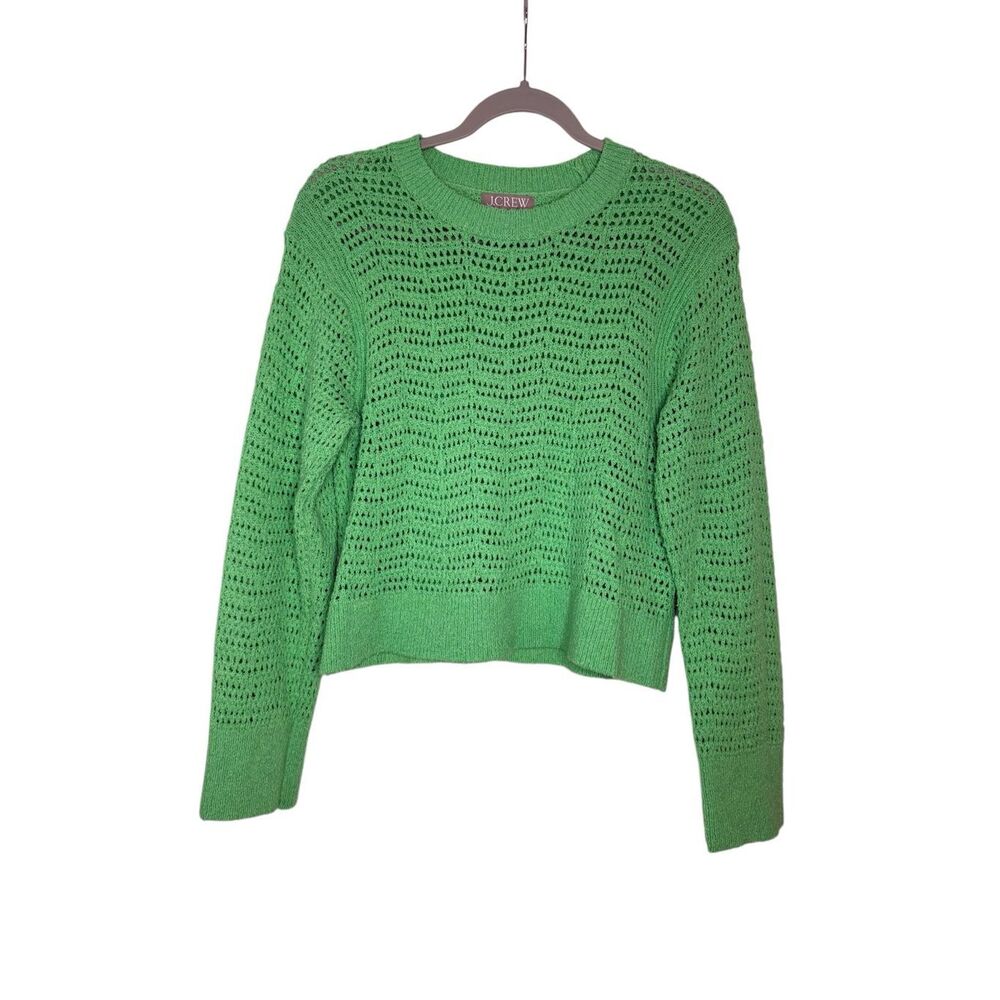 J.Crew Pointelle Crewneck Sweatshirt Open Knit Green Size XS - Picture 2 of 5